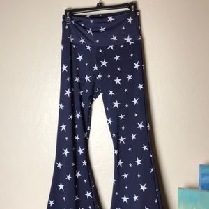 Funky fun blue star bell bottom leggings!